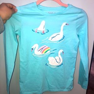 Cat & Jack Aqua Long Sleeve Swans Graphic T-Shirt
